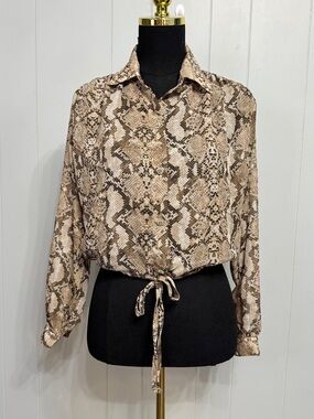 #7)  NWT Wildflowers Beige and Brown Snake Print Button-Down Drawstring Top